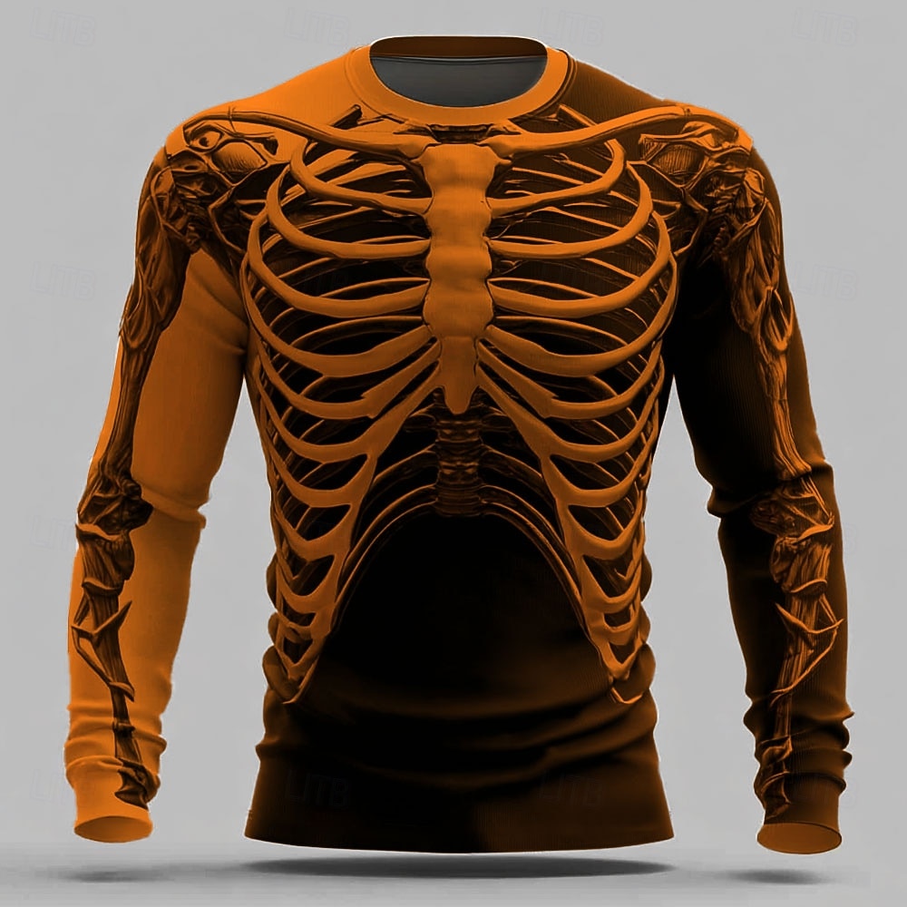 Herre 3D Skjelett T skjorte Langermet T skjorte 3D-utskrift Crew-hals Skjorte Mote overdrevet Gate Avslappet Daglig Blå Oransje Grønn Sommer Vår Høst Klær S M L XL XXL XXXL 2026 - $24.99 –P2