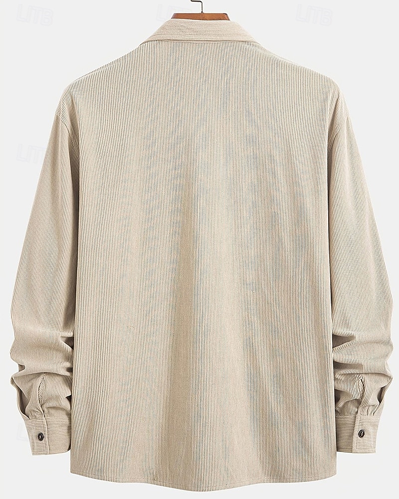 Men's Corduroy Shirt Shirt Jacket Winter Jacket Plain Vacation Daily Wear Army Green Beige Long Sleeve Lapel Spring Fall Clothing Apparel Pocket 2026 - $26.99 –P2