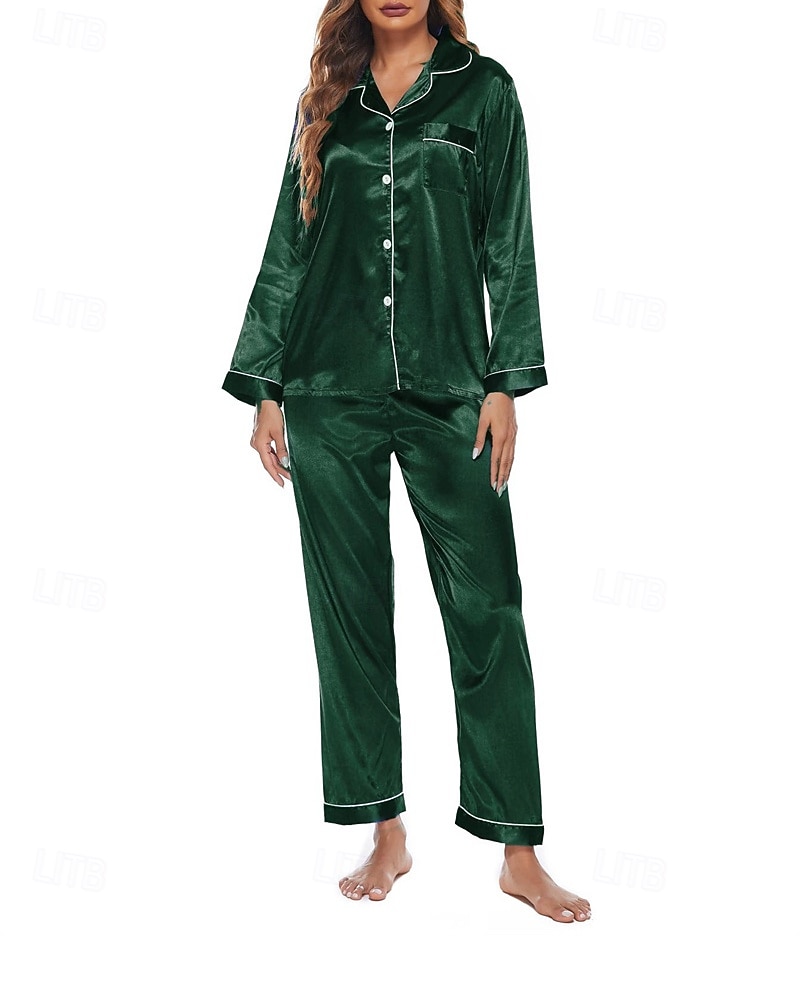 Γυναικεία Σαλόνια Μοντέρνα Καθημερινό Μαλακή Μονόχρωμες Σατέν Μεταξωτές Πιτζάμες Πιτζάμες Κουμπιά Παντελόνι Καθημερινά Κρεβάτι Μακρυμάνικο Πέτο Μπλε Λίμνης Μαύρο Σαμπανιζέ Κρασί Βυσσινί 2026 - $25.99 –P9