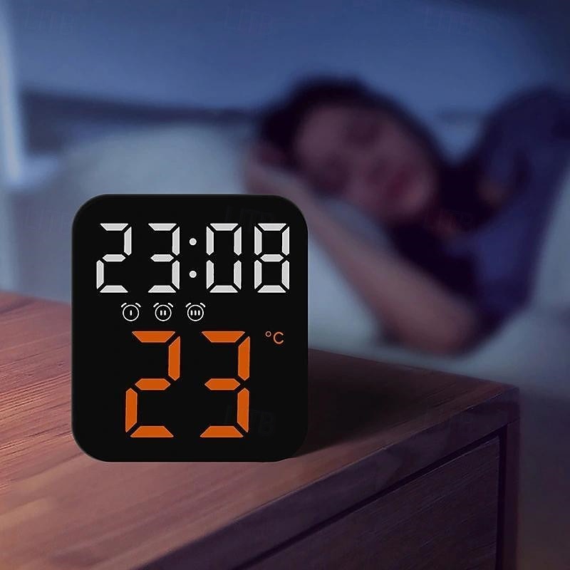 Relógio de parede digital LED com display de temperatura e tempo, despertador de mesa com brilho ajustável, decoração para casa e mesa, relógio eletrônico de 2025 por $16.99 –P8