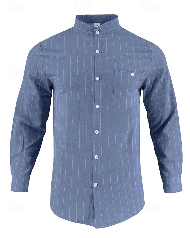 Per uomo Camicia Camicia di lino Camicia casual Camicia con Bottoni Camicia di cotone A righe Vacanza Camicia hawaiana Nero Bianco Blu reale Cachi Manica Lunga Colletto alla coreana Primavera Autunno del 2025 a $26.99 –P11