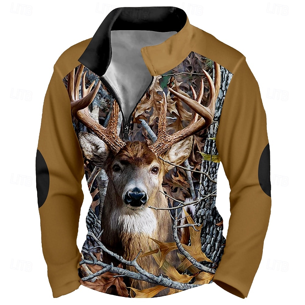 Men's Elk Camo Sweatshirt Sports Color Block Long Sleeve High Neck Outdoor Hunting Black Brown Dark Gray Gray Zipper Quarter Zip Fall Winter Designer S M L XL XXL 3XL 2026 - $30.99 –P2