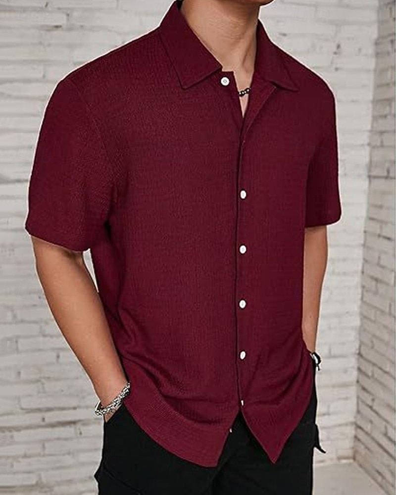 Per uomo Camicia Camicia Estiva Camicia casual Camicia da Spiaggia Camicia con Bottoni Marrone Scuro Nero Bianco Verde chiaro Rosa Manica Corta Semplice Bavero Vacanza Camicia hawaiana Abbigliamento del 2025 a $23.99 –P7