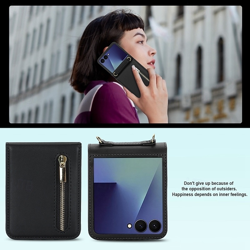 2026年 電話 ケース 用途 サムスンのギャラクシー Zフリップ7 Zフリップ6 Z Flip 5 Z Flip 4 バックカバー ストラップ付き キックスタンド カード挿入口 レトロ風 TPU PUレザー  コレクション – $27.99 –P8