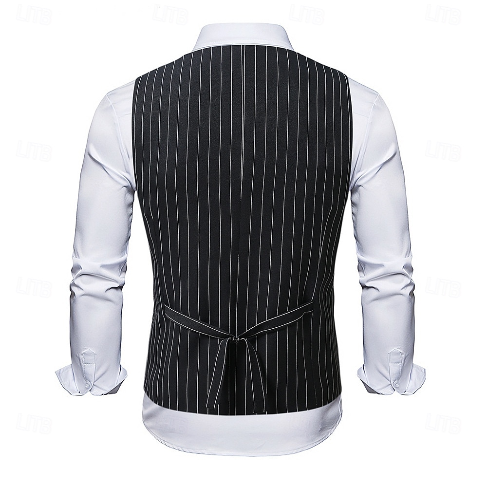 Per uomo Gilet Abbigliamento da cocktail Formale Casuale Vintage Moda Primavera Primavera & Autunno Bottoni Poliestere Confortevole Semplice A righe Doppiopetto Collo a U Vestibilità aderente Nero del 2026 a $34.99 –P3