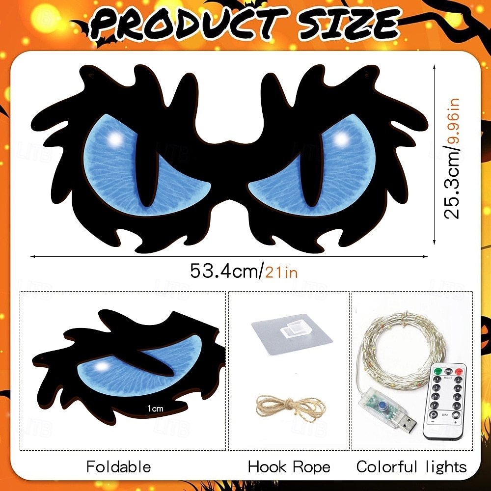 Halloween Decorations Spooky Eyes Lights 21 Inch Large Wooden Halloween Window Eye Lights with 8 Color Modes and USB/Battery Operated for Home Wall Window Trees Halloween Decor 2025 - $29.99 –P16