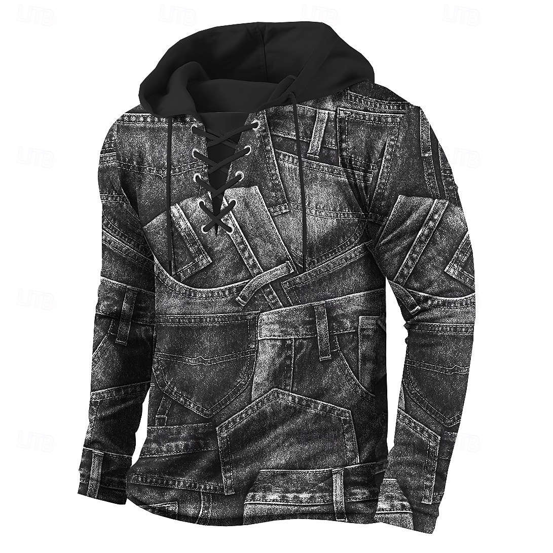 Homme Patchwork Sweat à capuche Sweatshirt Élégant Vintage Rétro À capuche Vêtements de rue Bleu Noir 2 Cordon de serrage Automne Hiver Designer de 2025 ? $26.99 –P1