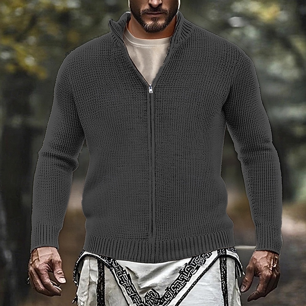 Herren Strickjacke Reißverschluss-Pullover Verkürzter Pullover Strickpullover Gerippt Grobstrick Stricken Normale Oberteile Gestrickt Einfarbig Rollkragen Mode Klassisch Urlaub Alltagskleidung 2026 - $48.99 –P4
