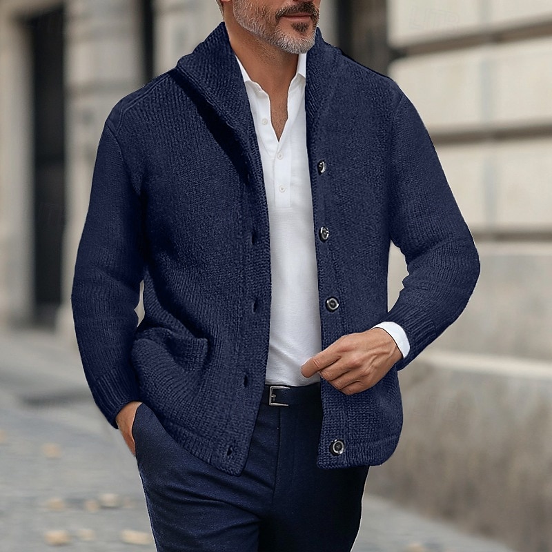 Herren Pullover Strickjacke Gerippt Stricken Normale Oberteile Gestrickt Knopf vorne Einfach Umlegekragen Urlaub Mode Lässig Alltagskleidung Bekleidung Winter Frühling & Herbst Schwarz Marineblau M L 2025 - $37.99 –P5