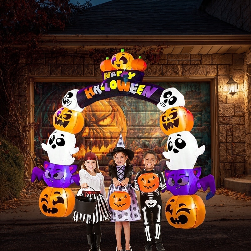 1 ks 2,5 m/8 stop halloweenská dýně, duch, svítící nafukovací vzduchový model, oblouky, dveře do dvora, vstupní dveře, verandy, trávník, párty, halloweenská atmosféra, dekorativní světla, zástrčka 2025 - $95.99 –P2
