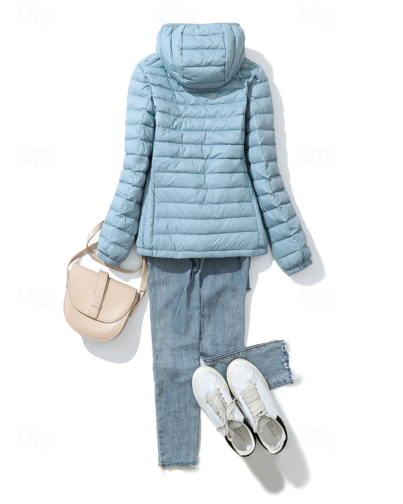Damen Daunenjacke Warm Bequem Reißverschluss Tasche Mode Einfach Ausgehen Wochenende Reisverschluss Regulär Mit Kapuze Normale Passform Langarm Oberbekleidung Gelb Rosa Rote Herbst Winter 2025 - $48.99 –P2