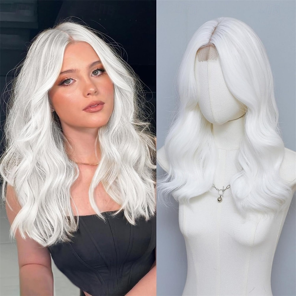 Parrucche castane con mèches per donna, lunghezza media, riga centrale da 18 pollici, corte, ricce e ondulate, parrucche da donna in capelli sintetici naturali per uso quotidiano per feste/Halloween del 2025 a $26.99 –P1