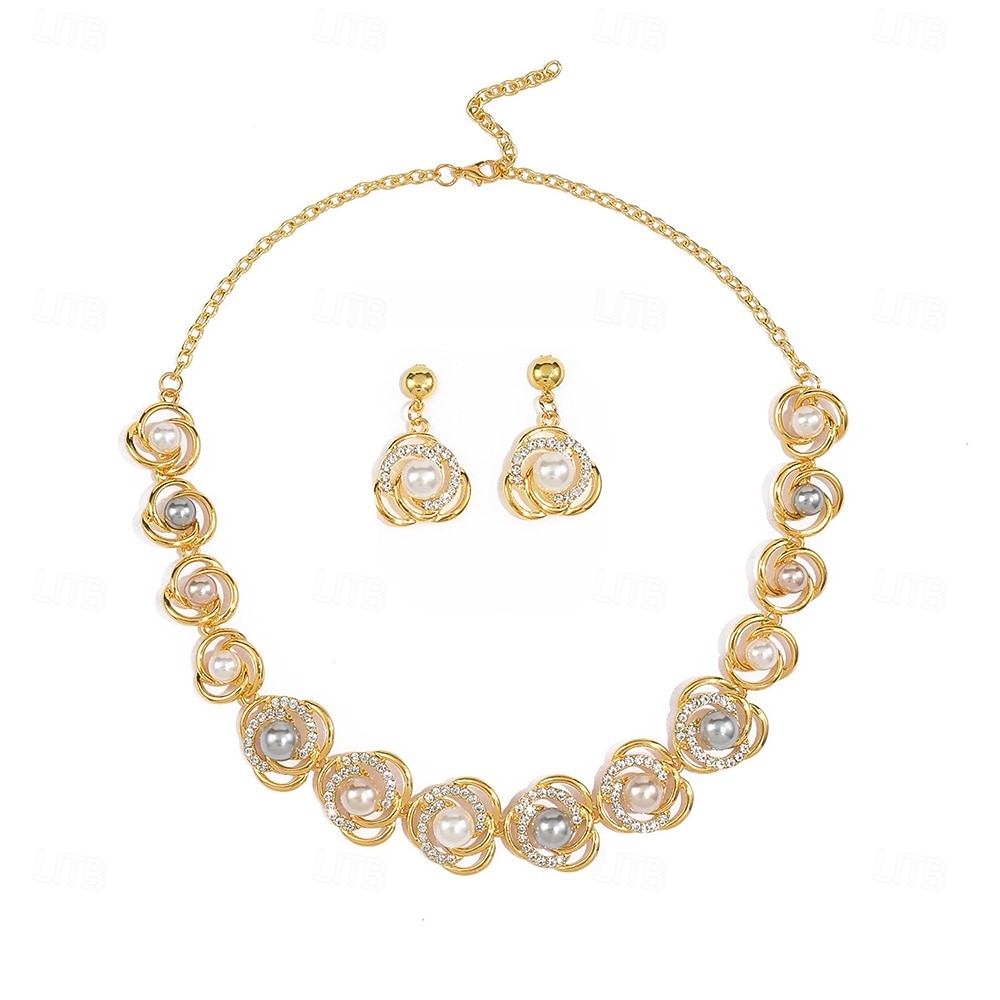 Parure de bijoux 2 Perle Chrome 1 Collier Boucles d'oreilles Femmes Élégant ancien Mode Le style rétro Classique Rond Parure de Bijoux Pour Mariage Soirée robe demoiselle d honneur de 2025 ? $11.99 –P4