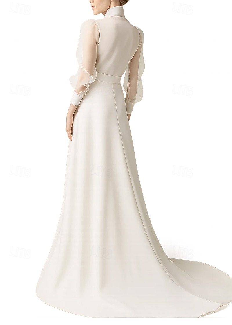 Havfrue  trompet kveldskjole elegant kjole formell bryllup domstol tog lang erme skjorte krage belte  bånd organza med sløyfer 2026 - $229.99 –P2