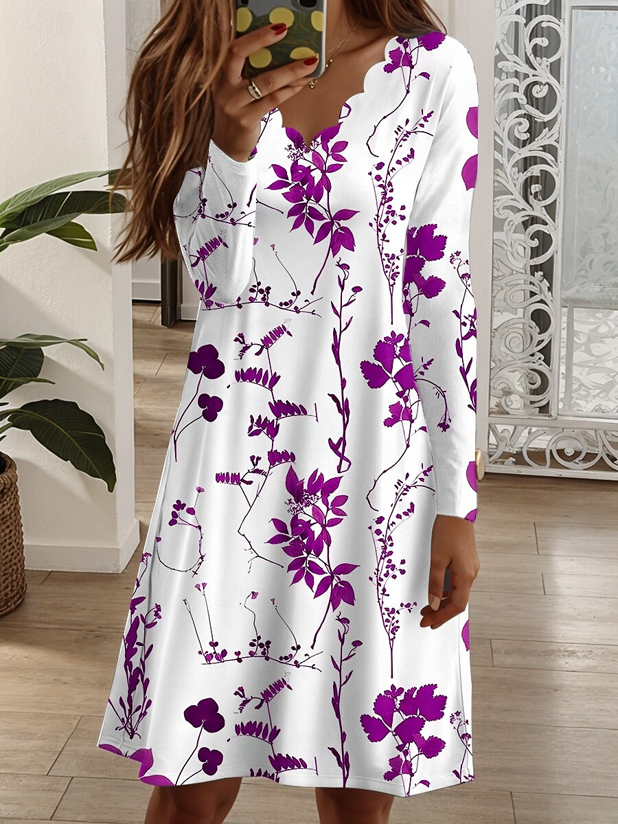 Femmes Mini Robe Robe fourreau Robe trapèze Occasionnel Quotidien Coupe régulière Fleuri Graphique manche longue Col en V Jaune Rouge Bleu Violet Printemps Automne Hiver de 2025 ? $21.99 –P2