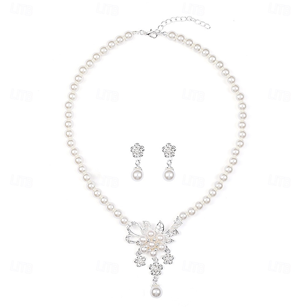 Conjunto de Jóias 2 Pérola Pérola cromada Brincos Colares Mulheres Elegante Vintage Moda Estilo vintage Clássico Conjunto de jóias Para Casamento Festa Convidado do casamento de 2026 por $16.49 –P5