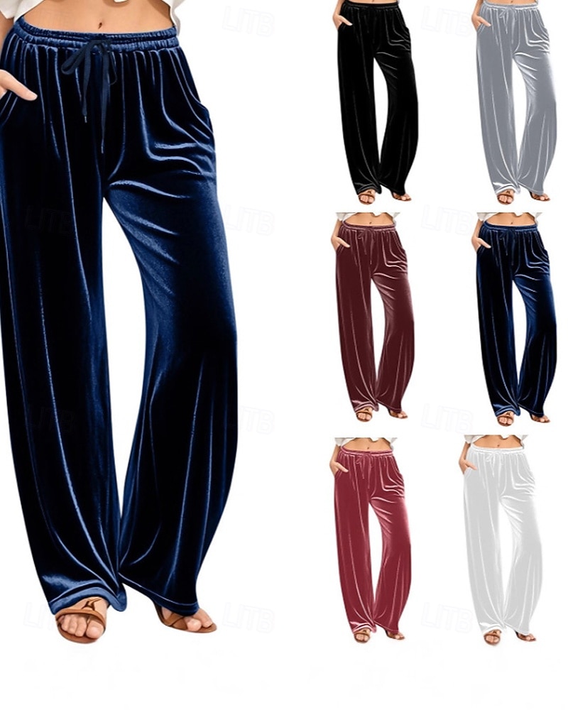 Жен. Широкие Вельветовые брюки Брюки Уличный стиль На каждый день Полная длина Средняя талия Полотняное плетение Карман Эластичный шнурок Удобный Для улицы Праздники выходные 2025 - $24.99 –P1