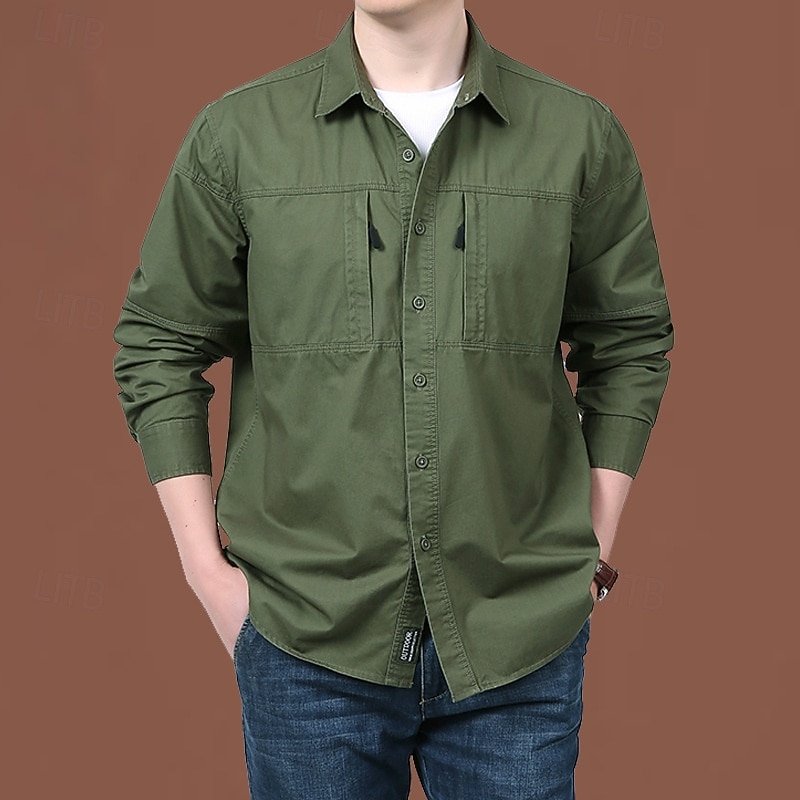 Hombre camisa cargo Camisa para senderismo Camisa impermeable Manga Larga Cuello Vuelto Camiseta Al aire libre Transpirable Algodón Negro Verde Ejército Caqui Caza Rutina de ejercicio Viaje 2025 - $36.99 –P2