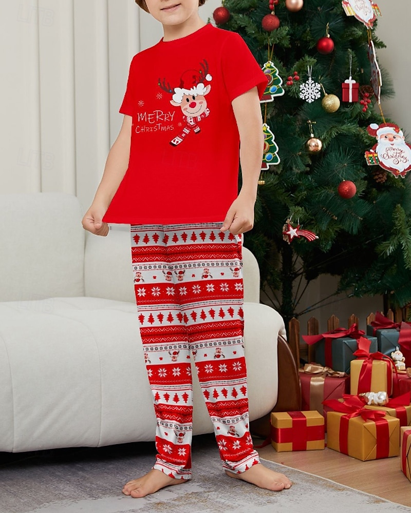 Family Pajamas Christmas Pattern Home Print Red Short Sleeve Active Matching Outfits 2025 - $19.49 –P9
