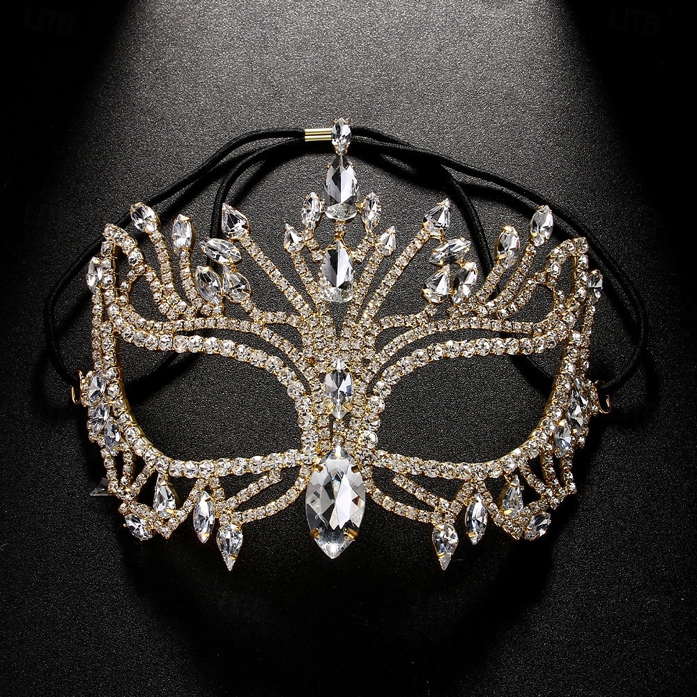 Dámská křišťálová maškarní maska s kamínky - luxusní třpytivá diamantová maska na obličej pro dámy, elegantní kostýmní doplněk na halloweenskou párty, ples a večerní akce 2025 - $26.99 –P4