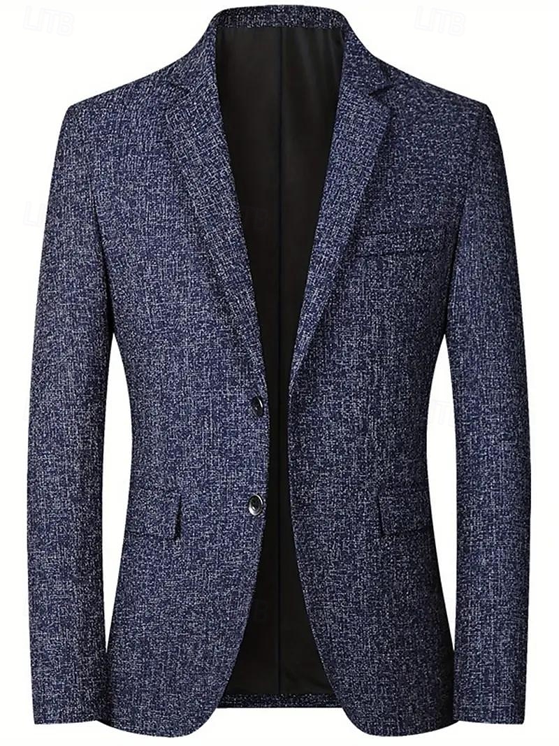 Homens Jaqueta Blazer Colar de entalhe Moda Cor Sólida Blazer Azul Escuro Fino Dois botões de peito simples de 2025 por $80.99 –P2