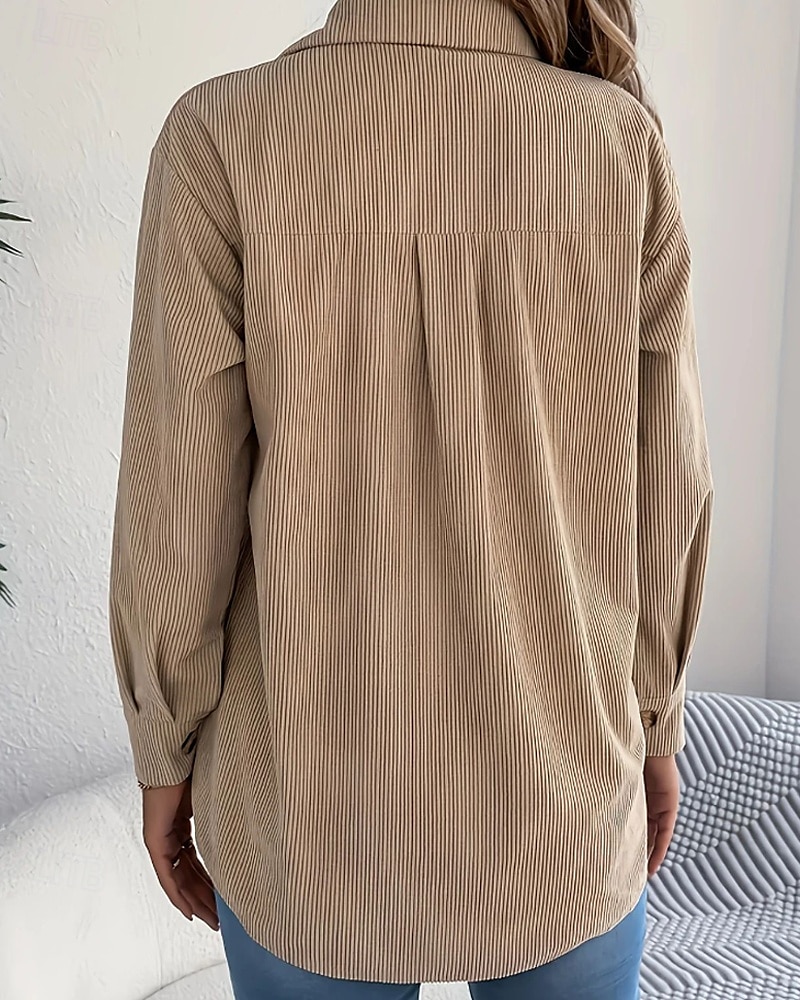 Damen Hemd Textur Bluse Bluse Einfach Modern Lässig Langarm Hemdkragen Normale Oberteile Täglich Ausgehen Tasche Knöpfe Schwarz Wein Khaki Herbst 2025 - $23.99 –P17