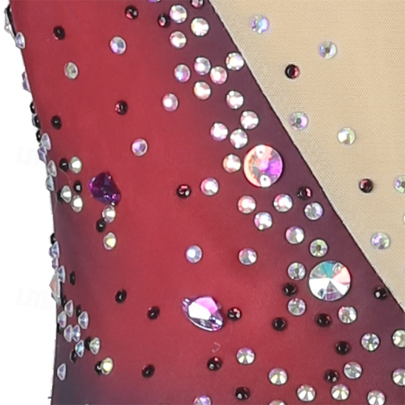 Kunstschaatsjurk Dames Voor meisjes Schaatsen Jurken Zwart / rood Lapwerk Open achterkant Netstof Spandex Hoge Elasticiteit Opleiding Oefenen Professioneel Kunstschaatskleding Klassiek Kristal 2025 - $229.49 –P7