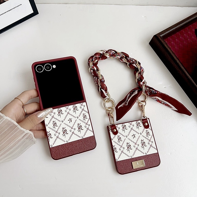 telefoon hoesje Voor Samsung Galaxy Z Flip 7 Z-flip 6 Z Flip 5 Z Flip 4 Achterkant met draagkoord Schokbestendig Bloem Bloemen PC 2026 - $18.99 –P4