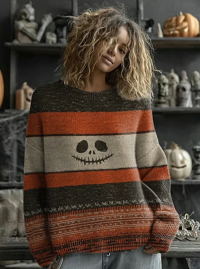 Női Pulóver aranyos stílus Utcai sikk Alkalmi Grafika Állat Terített nyak Kollázs Kötött Hosszú ujj Normál felsők Kötött Munka Halloween Narancssárga Barna Ősz Tél 2025 - $28.99 –P3