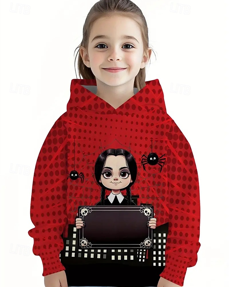 Felpa con cappuccio grafica da cartone animato per ragazze, carina, estiva, gotica, a maniche lunghe, traspirante, alla moda, per Halloween, per ragazze del 2025 a $18.99 –P1