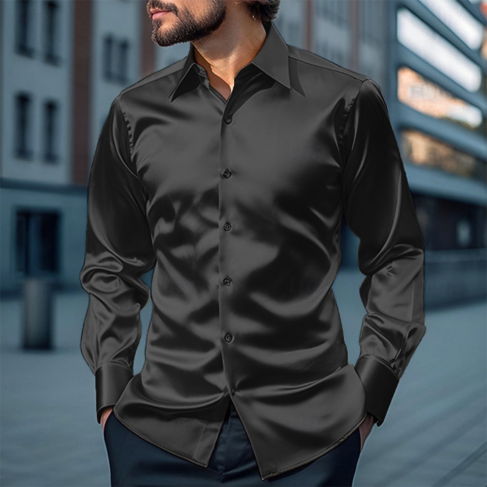 Men's Shirt Silk Like Satin Shirt Dress Shirt Casual Shirt Button Up Shirt Plain Streetwear Wedding Yellow Red Navy Blue Gray Long Sleeve Lapel Spring &  Fall All Seasons Clothing Apparel 2026 - $22.99 –P8
