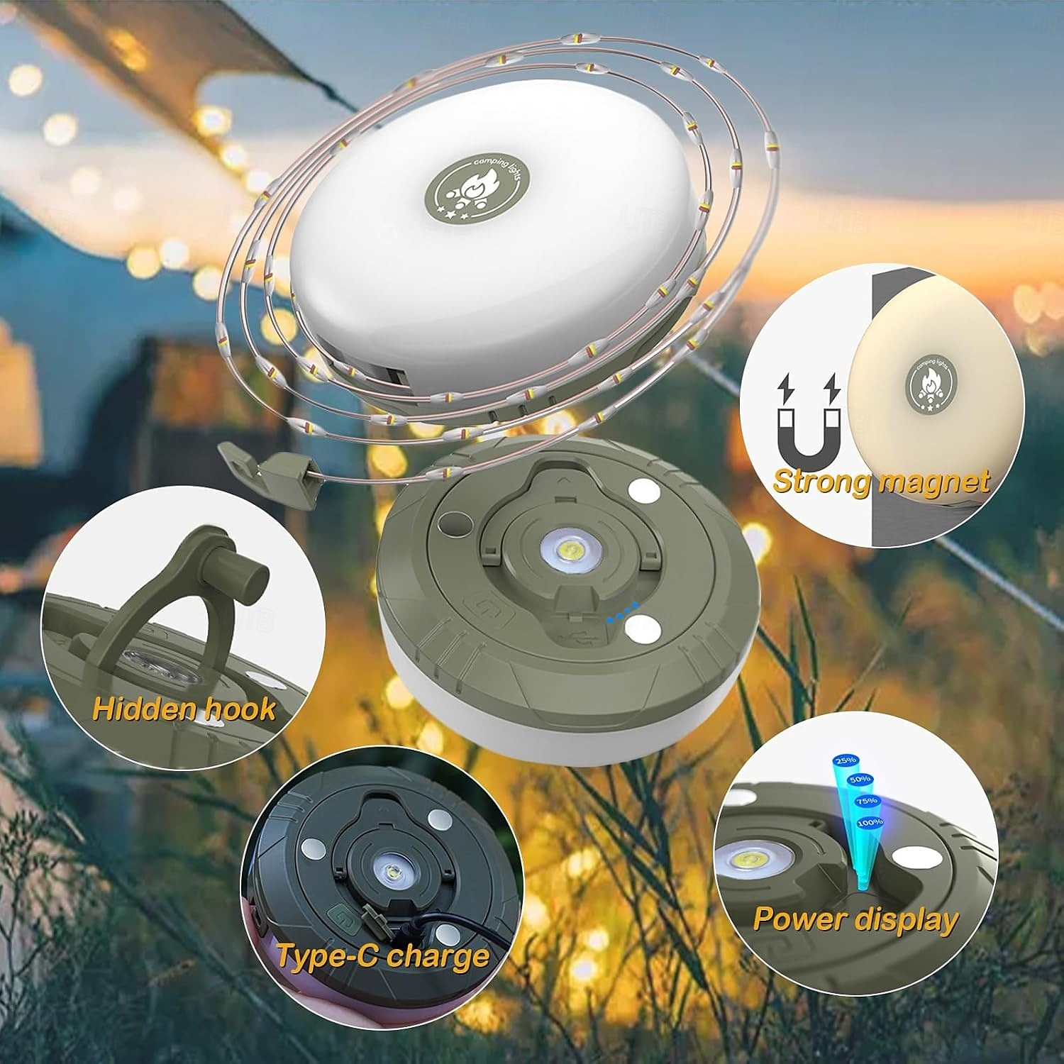 Guirlande lumineuse de camping, guirlande lumineuse d'extérieur 4 en 1 avec 8 modes d'éclairage, guirlande lumineuse de camping rétractable portable pour randonnée en plein air, jardin, fête, de 2025 ? $21.99 –P5