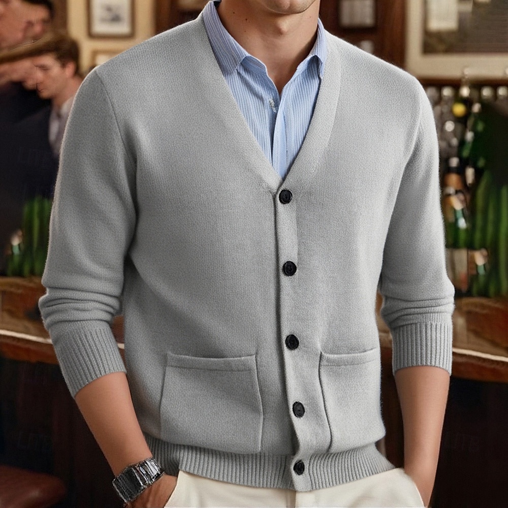 Herren Strickjacke Kurzer Pullover Strickpullover Gerippt Stricken Normale Oberteile Tasche Einfach V Ausschnitt Mode Klassisch Urlaub Alltagskleidung Bekleidung Herbst Winter Weinrot Schwarz M L XL 2025 - $22.99 –P1