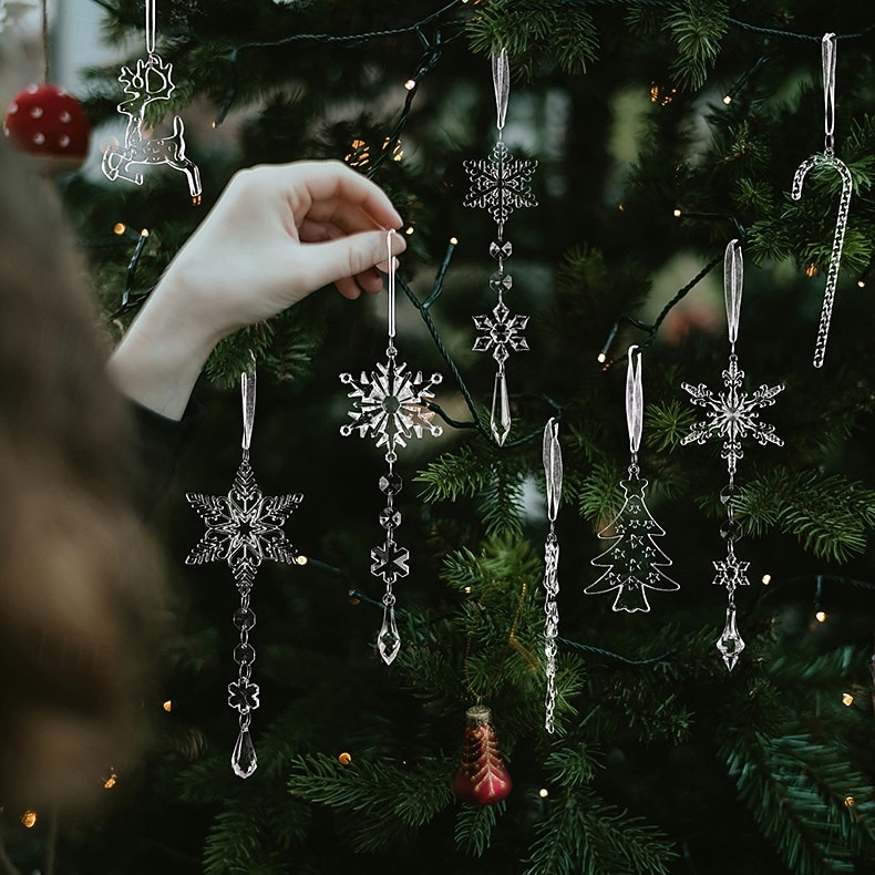 8 buc ornamente de cristal pentru brad de Crăciun - ornamente de cristal acrilice suspendate în formă de țurțuri de zăpadă de Crăciun pentru brad de Crăciun, articole de petrecere de iarnă pentru Anul 2025 - $11.49 –P7