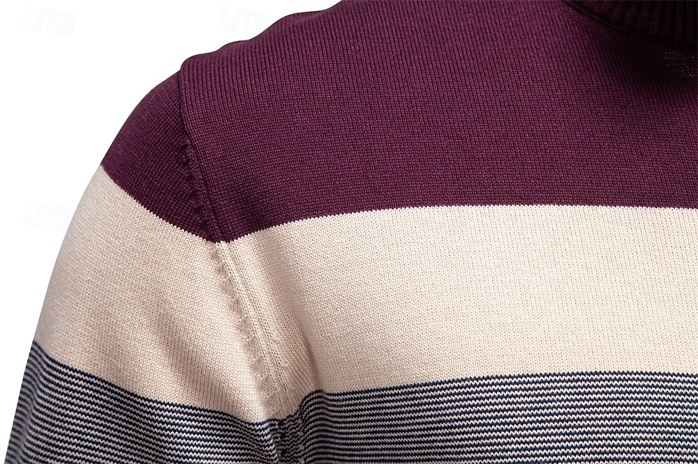 Homme Pull Tricoter Hauts Réguliers Demi-zip Bandes Rayé Col montant ancien Frais École Vacances Vêtement Tenue Printemps Automne Noir Violet S M L de 2025 ? $50.99 –P6