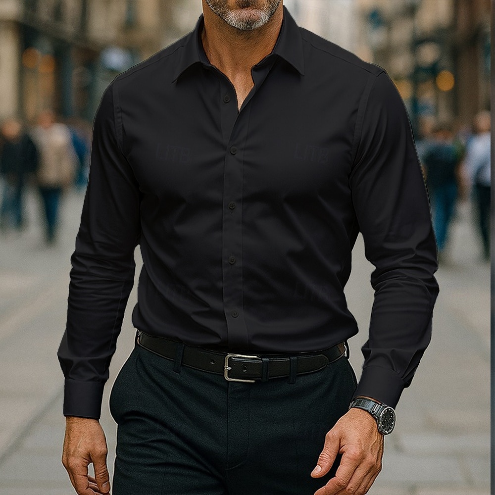 Homme Chemise Chemise habillée Chemise sans repassage Chemise à Col Chemise Boutonnée Uni Mariage Extérieur Noir Blanche Rose dragée Vin manche longue Col Rabattu Été Printemps Vêtement Tenue de 2025 ? $21.99 –P3