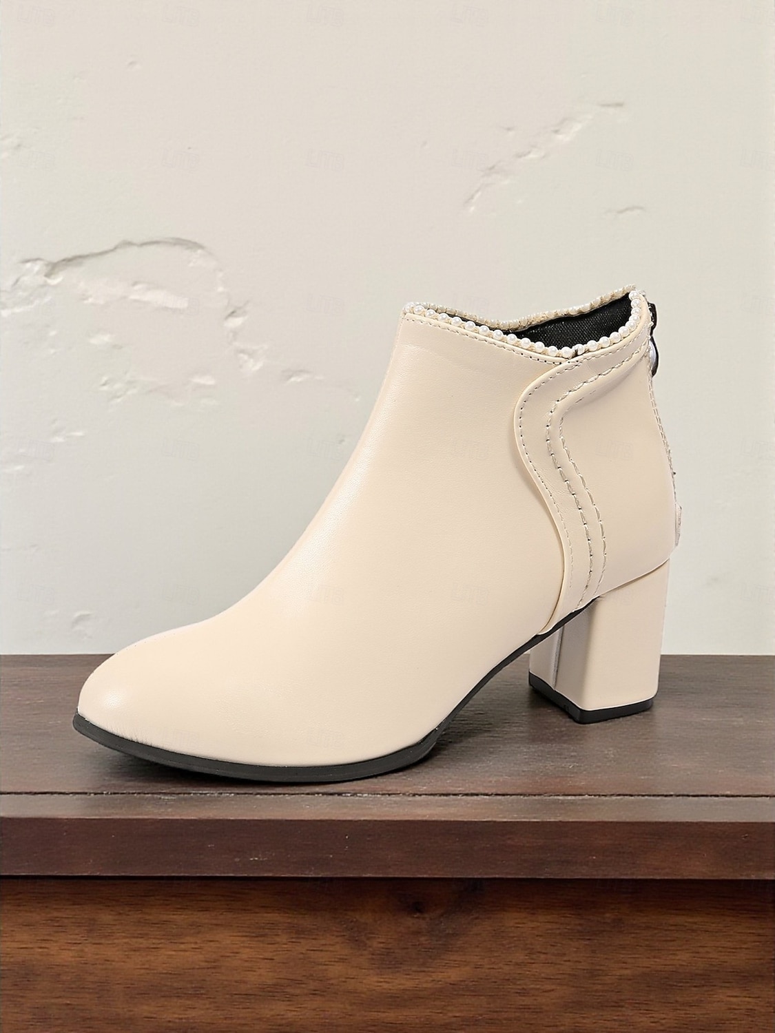 Botas femininas de cano curto com detalhes em pérolas - botinhas curtas de salto bloco e estilo urbano chique para looks casuais e de rua da moda de 2025 por $34.99 –P5