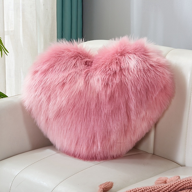 Valentine's Day Wine Red and Gray Heart-Shaped Pillow, Faux Fox Fur Decorative Cushion, Soft Fluffy Throw Pillow for Sofa, Chair, Bed, Living Room, Plush Home Decor Accent 2026 - $20.99 –P23