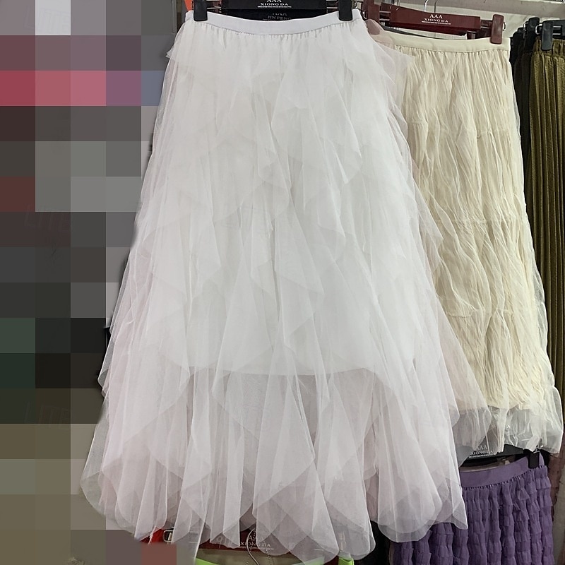Damen Rock Schwingend Gazeröcke Mode Lässig Maxi Mittlere Hüfthöhe Röcke Einfarbig Unregelmäßiger Saum Mikroelastisch Urlaub Straße Aprikose Schwarz Weiß Rosa Frühling Polyester 2025 - $18.99 –P7
