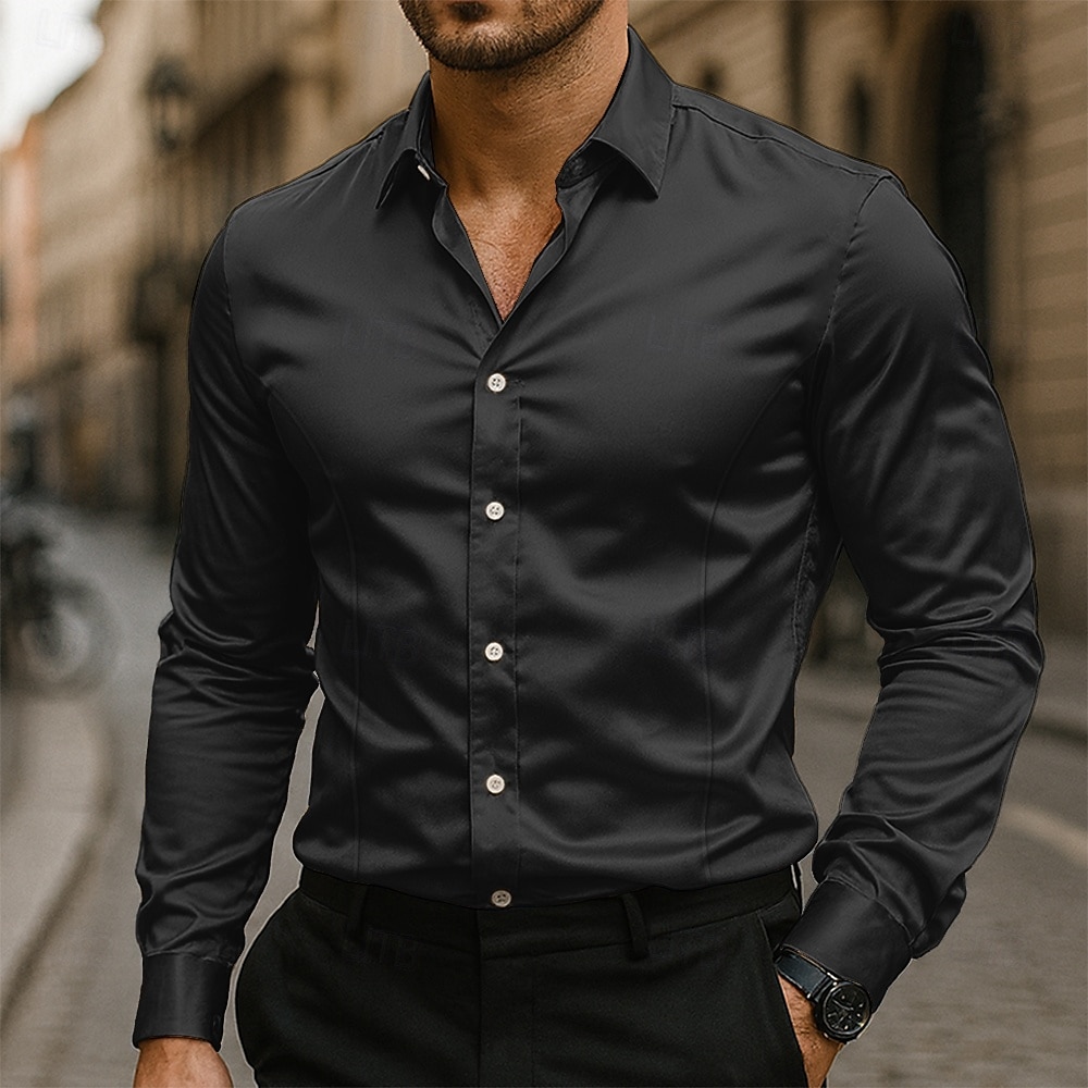 Per uomo Camicia Come la seta Camicia in raso Camicia elegante Camicia casual Camicia con Bottoni Semplice Formale Affari Nero Bianco Giallo Rosa Manica Lunga Bavero Primavera & Autunno Tutte le del 2025 a $21.99 –P9