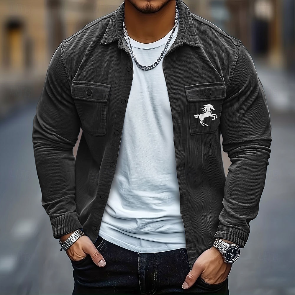 Per uomo Animale Cavallo Camicia di Velluto a Coste Giacca camicia Sopracamicia Manica Lunga Casual All'aperto Abbigliamento Quotidiano Autunno Inverno Collo ripiegato Bottonato Caldo Giacca con del 2025 a $29.99 –P6