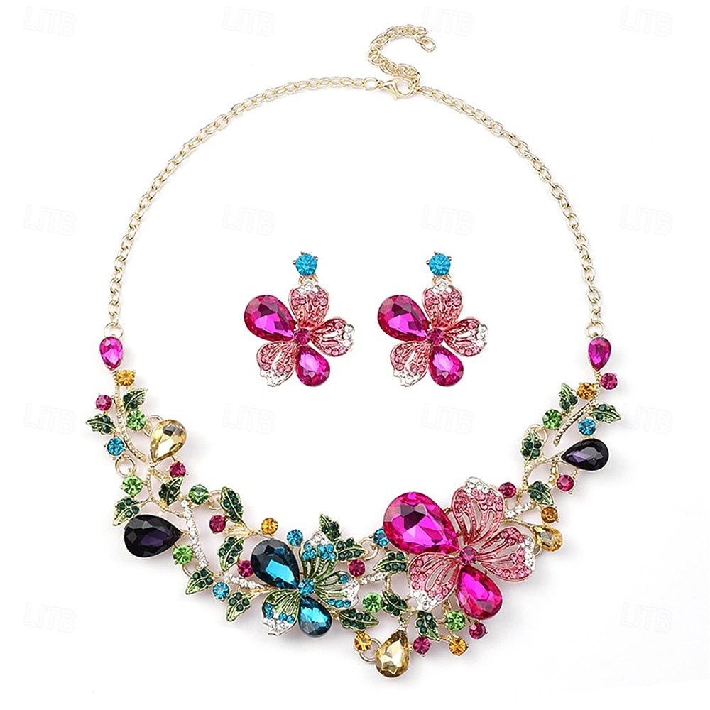 Parure de bijoux 2 Strass Chrome 1 Collier Boucles d'oreilles Femmes Élégant ancien Mode Le style rétro Classique Parure de Bijoux Pour Mariage Soirée robe demoiselle d honneur de 2025 ? $19.99 –P6