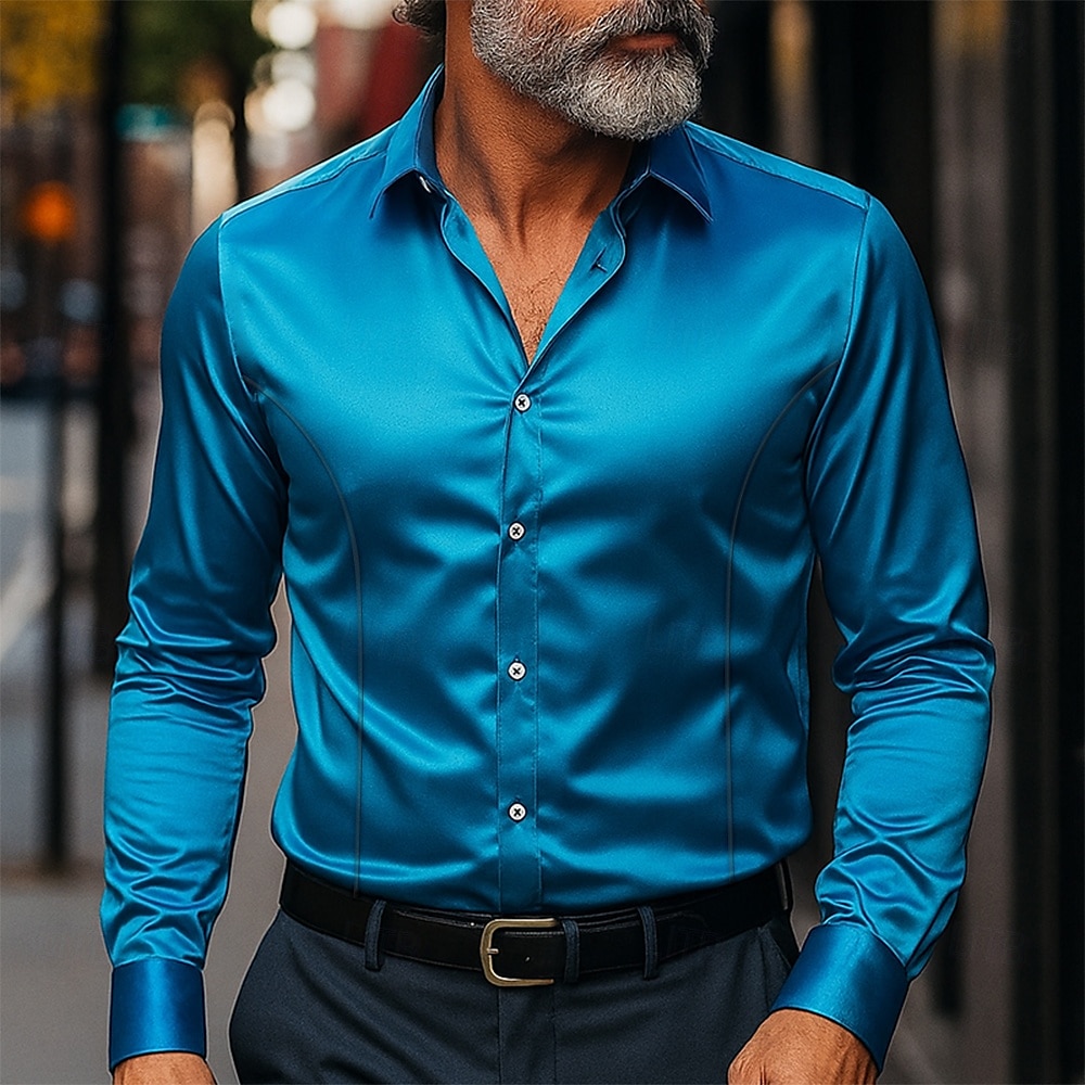 Per uomo Camicia Come la seta Camicia in raso Camicia elegante Camicia casual Camicia con Bottoni Semplice Formale Affari Nero Bianco Giallo Rosa Manica Lunga Bavero Primavera & Autunno Tutte le del 2025 a $21.99 –P1