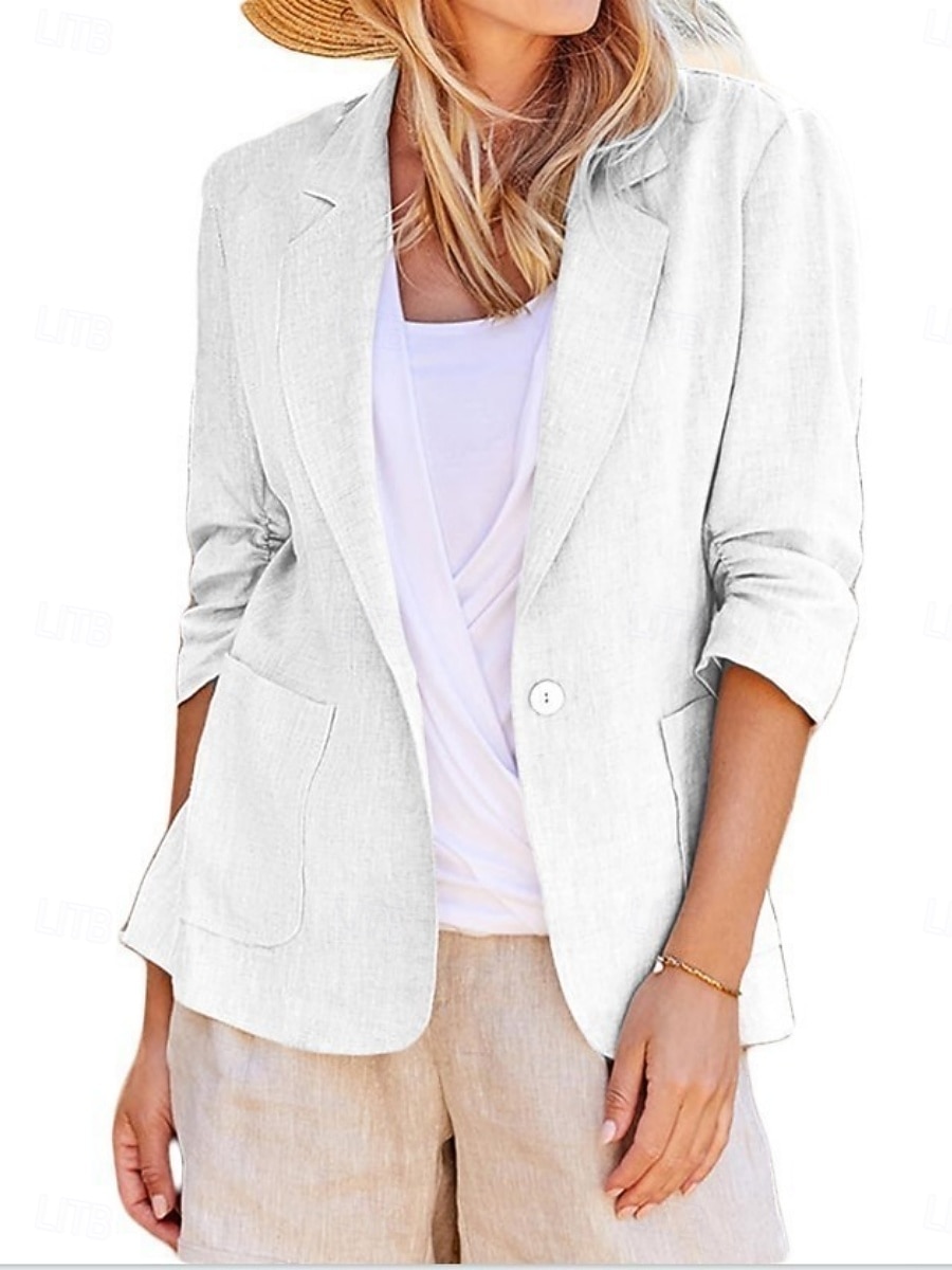 Damen Blazer Bequem Atmungsaktiv Tasche Knöpfe Mode Täglich Einfach Outdoor Lässig Täglich Einreihig Regulär Revers Normale Passform Langarm Oberbekleidung Schwarz Weiß Rosa Frühling Herbst 2025 - $22.99 –P7