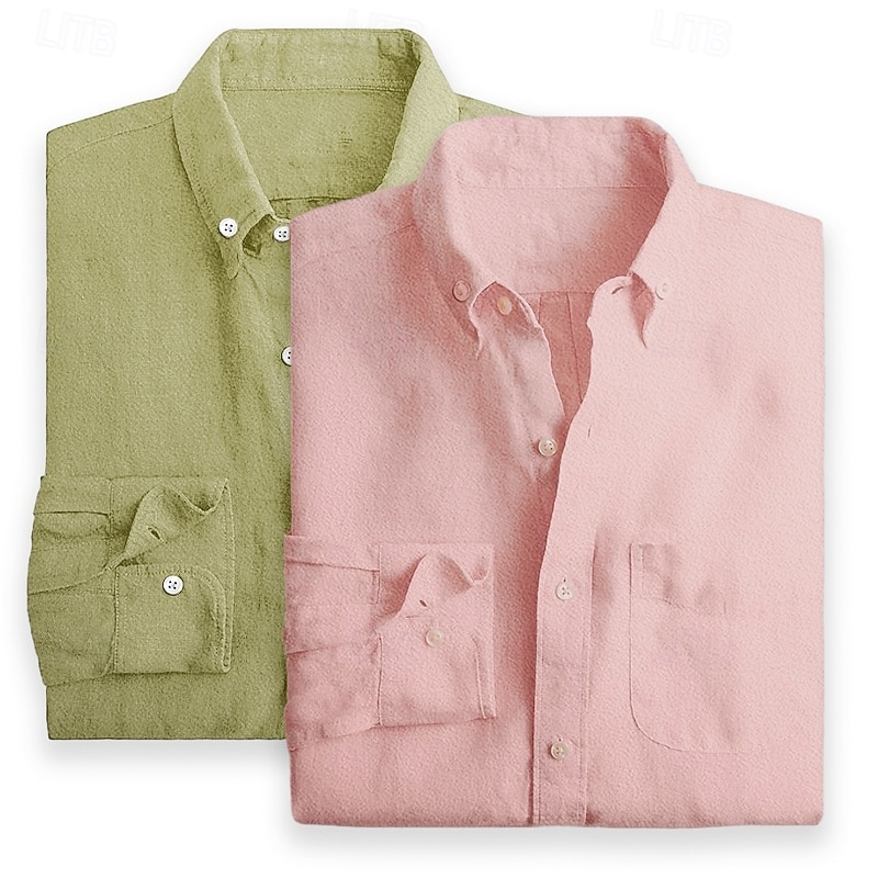 Homens Camisa Social Camisa de linho camisa de verão camisa de botão Camisa casual Tecido Férias Diário Branco + Pink Branco + Verde Verde + rosa Rosa + azul Manga Longa Lapela Verão Primavera Roupa de 2026 por $29.99 –P13