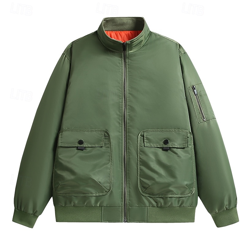 Homme Veste Décontractée Rembourré Extérieur Vacances Chaud Fermeture éclair Avec Poches Automne Hiver Uni Mode Streetwear Col montant Régulier Noir Vert Veste de 2025 ? $48.99 –P2