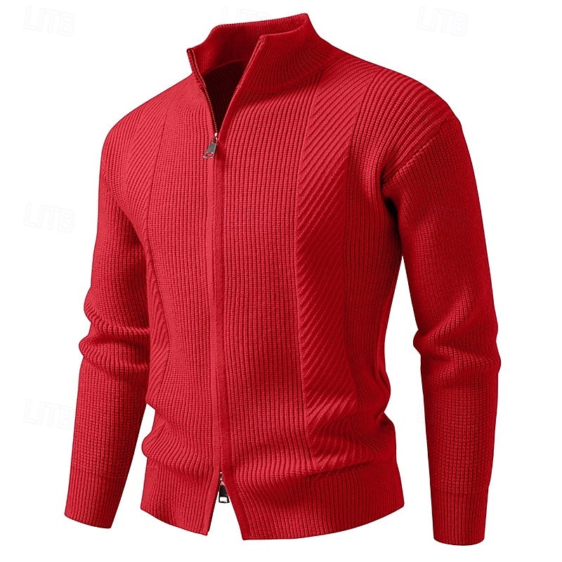 Per uomo Felpa Cardigan A Coste Maglia Corto Lavorato a maglia Tinta unica Collo Alto Vacanza Moda Casuale Abbigliamento quotidiano Abbigliamento Primavera & Autunno Nero Rosso M L XL del 2026 a $43.99 –P5