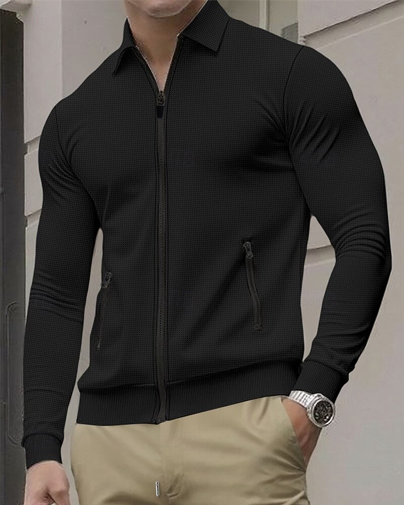 Homens jaqueta leve Jaqueta Waffle Jaqueta casual Férias Diário Respirável Bolsos Primavera Outono Tecido Moda Clássico Lapela Padrão Preto Branco Azul Royal cáqui Cinzento Casaco de 2026 por $21.99 –P9