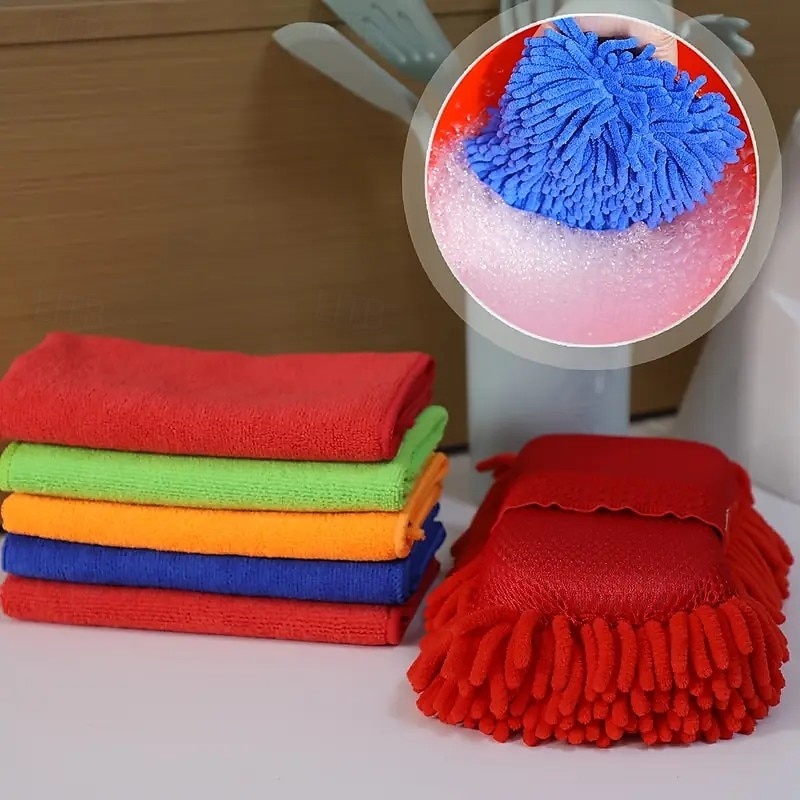 Conjunto de 6 peças de esponja e toalha para lavagem de carros – inclui 1 luva de esponja de limpeza e 5 toalhas de microfibra macias e superabsorventes – reutilizáveis para uso no carro, em casa e na de 2025 por $17.99 –P5