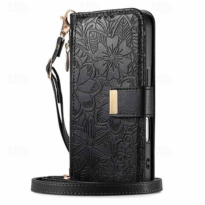 telefone Capinha Para iPhone 16 15 14 Pro Max Plus 16e 13 Pro Max Capa para Cartão Wallet Capa articulada Zíper com cordão com pulseira Árvore flor floral TPU Couro PU de 2025 por $14.99 –P2